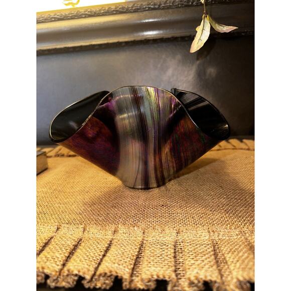 Vintage HAND BLOWN ART GLASS IRIDESCENT HANDKERCHIEF CANDLE HOLDER Vase EUC - Picture 6 of 16